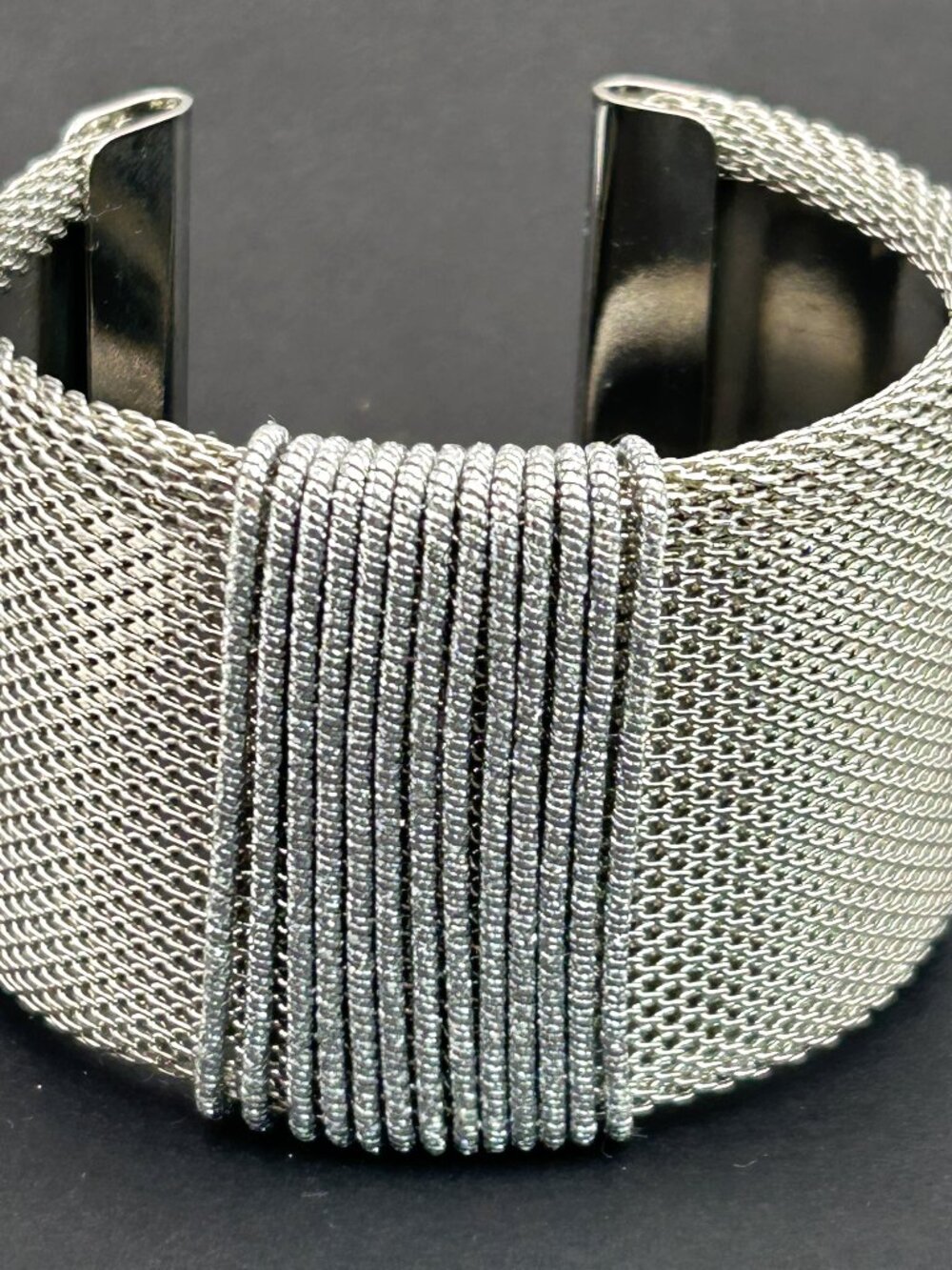 Wide Mesh Wrap Cuff Bracelet Silver Tone Industrial Chic Statement Jewelry